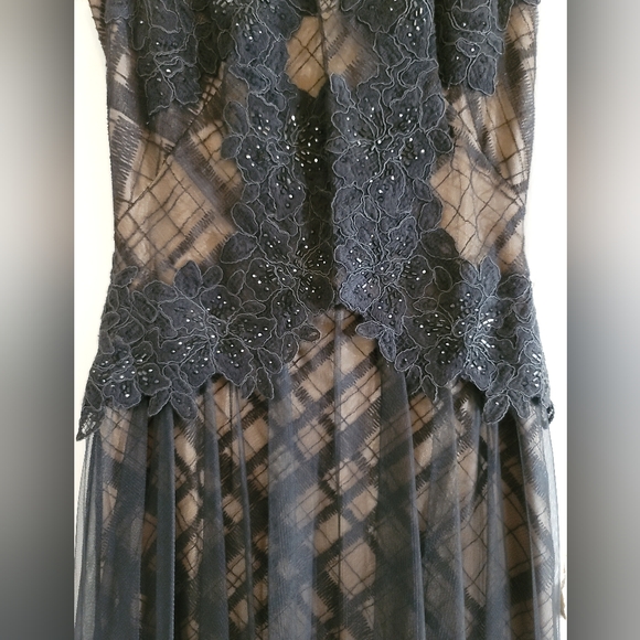 Tadashi Shoji Embroidered Tulle and Sequin Lace Gown 4 Black Sheer Lattice Tulle - Picture 10 of 13